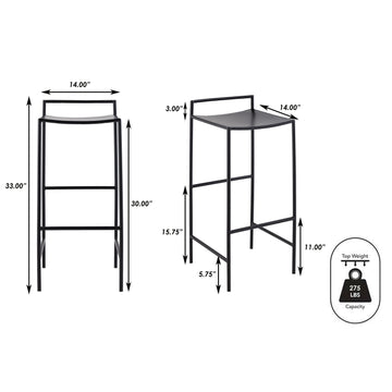 Svelte 30" Coastal Contemporary Iron Saddle-Seat Low-Back Bar Stool with Foot Rest - JONATHAN Y